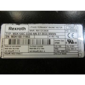 Rexroth MSK100C-0200-NN-S1-BG0-NNNN Permanent Magnet Motor 17.7A 600VAC *Tested*