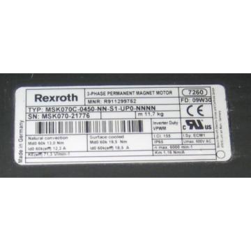 Rexroth MSK070C-0450-NN-S1-UPO-NNNN # Phase Permanent Magnet Motor in New Cond.