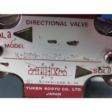 YUKEN SOLENOID OPERATED VALVE K-DSG-01-3C4-D24-40 1 COIL MISSING