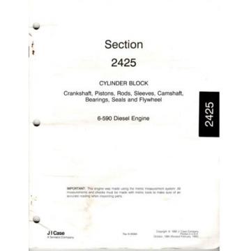 Case 6-590 Diesel Engine Manual Block Cooling Oil Fuel Pump Injectors 1992 0130F