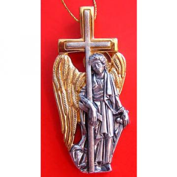 Russian   Handmade Pendant Cross Bearing Guardian Angel Silver Gold #020.21