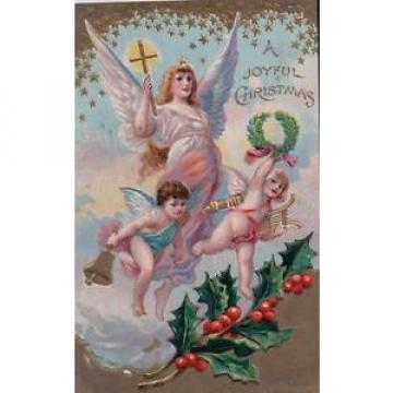 CHRISTMAS   ANGEL BEARING CROSS WITH MUSICAL CHERUBS POSTCARD H22 XMAS ALL YEAR