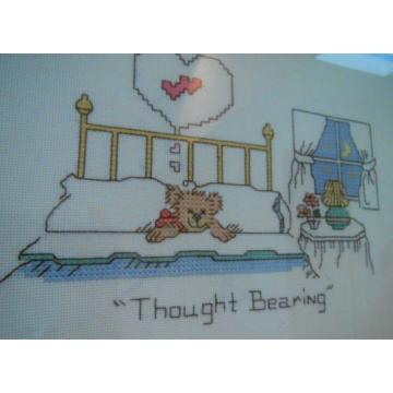 Completed   Cross Stitch Teddy Bear THOUGHT BEARING Framed Baby Nursery Children