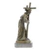 Jesus   Christ Passion Carrying Bearing Cross Signed Real Bronze Sculpture Statue #1 small image