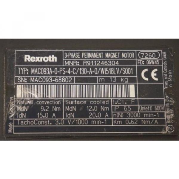 NEW REXROTH MAC093A-0-PS-4-C/130-A-0/WI518LV/S001 SERVO MOTOR R911246304 #4 image