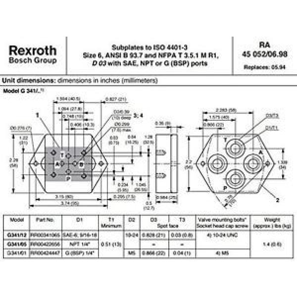 Rexroth Bosch Group G341/01 RR00424447 Hydraulic Valve Subplate, G (BSP) 1/4 #1 image