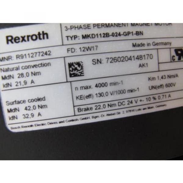 REXROTH MKD112B-024-GP1-BN PERMANENT MAGNET SERVO MOTOR, NEW #2 image