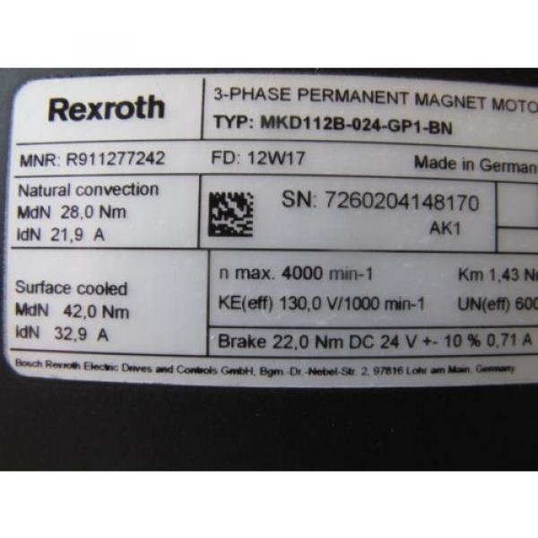 REXROTH MKD112B-024-GP1-BN PERMANENT MAGNET SERVO MOTOR, NEW #12 image