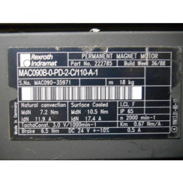REXROTH INDRAMAT MAC090B-0-PD-2-C/110-A-1 SERVO MOTOR P/N 222785 NEW NO BOX #1 image