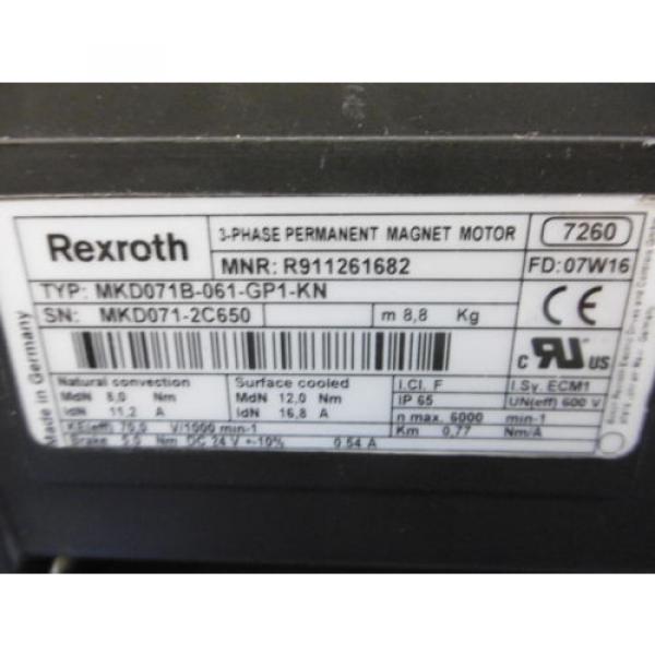 1 Used Rexroth MKD071B-061-GP1-KN 3 Phase Permanent Magnet Motor 24V Vdc #2 image