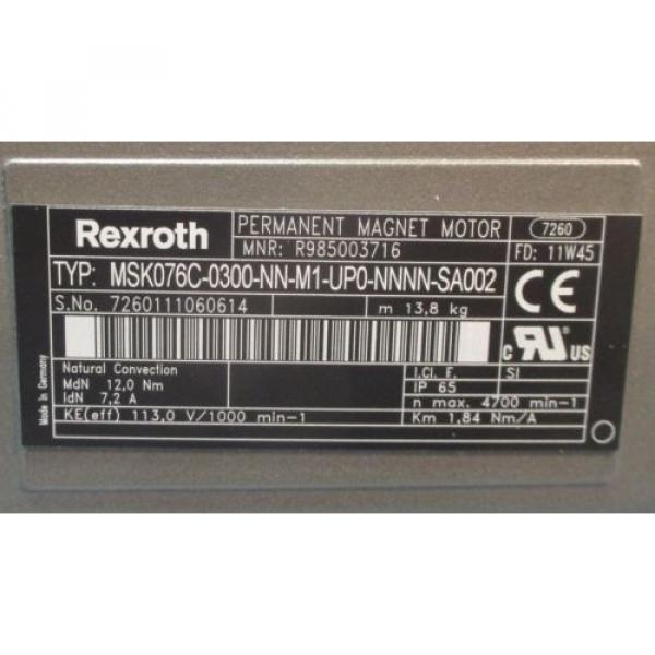 Rexroth R985003716 MSK076C-0300-NN-M1-UP0-NNNN-SA002 Permanent Magnet Motor NIB #5 image