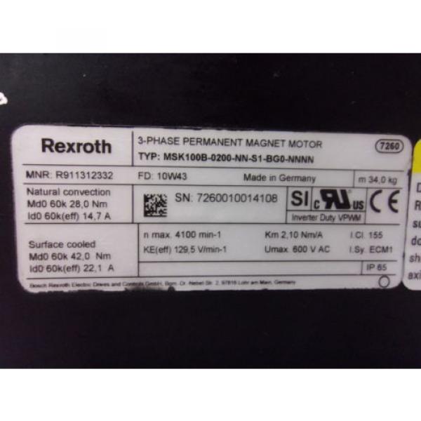 Rexroth MSK100B-0200-NN-S1-BG0-NNNN 3Ph Permanent Magnet Motor (MOT4048) #2 image