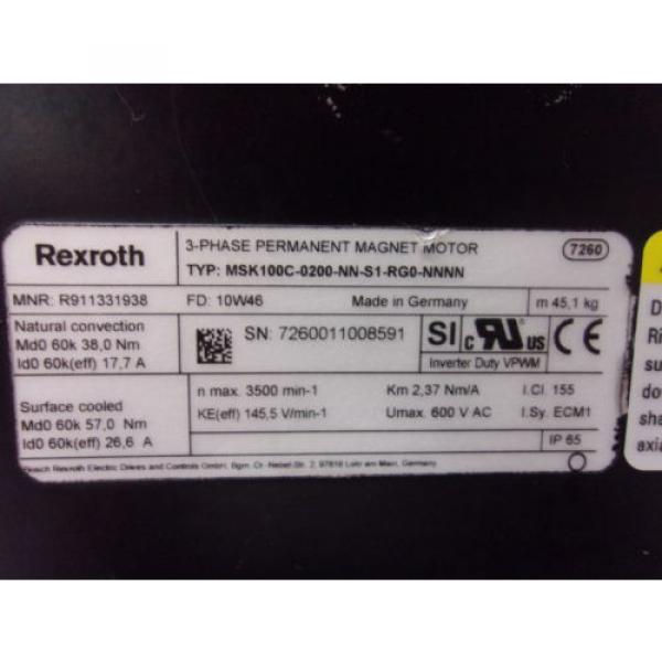 Rexroth MSK100C-0200-NN-S1-RG0-NNNN 3 Ph Permanent Magnet Motor (MOT4046) #2 image