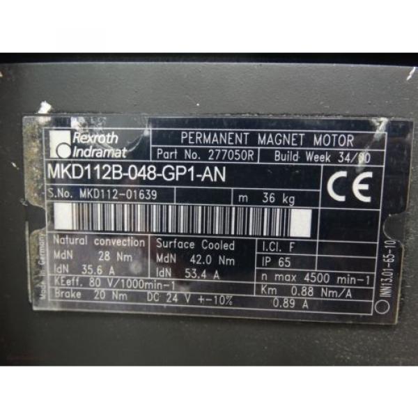 Rexroth Indramat MKD112B-048-GP1-AN Permanent Magnet Motor 24VDC +-10% 0.89A #2 image