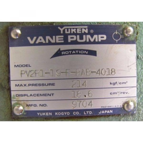 YUKEN PV2R1-19-F-RAB-4018 214 KGF/CM² 18.6 CM³/REV. 9704 VANE PUMP #2 image