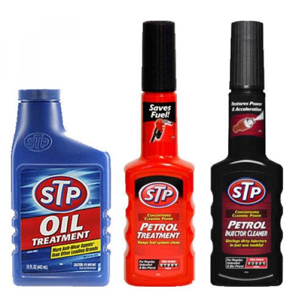 STP 3 Pack PETROL OIL TREATMENT + INJECTOR CLEANER + FUEL TREATMENT ADDITIVE #1 image