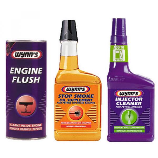 WYNNS 3 Pack ENGINE FLUSH + OIL STOP SMOKE + PETROL INJECTOR CLEANER TREATMENT #1 image