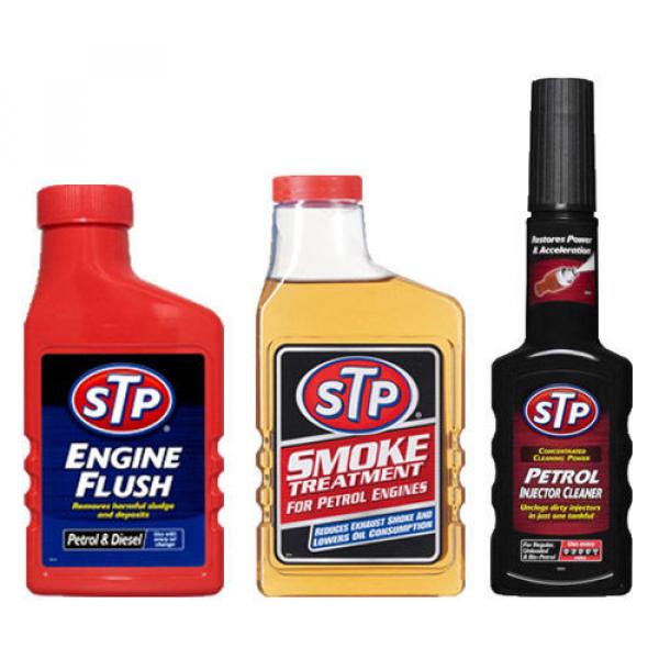 STP 3 Pack ENGINE FLUSH + PETROL EXHAUST SMOKE OIL TREATMENT + INJECTOR CLEANER #1 image
