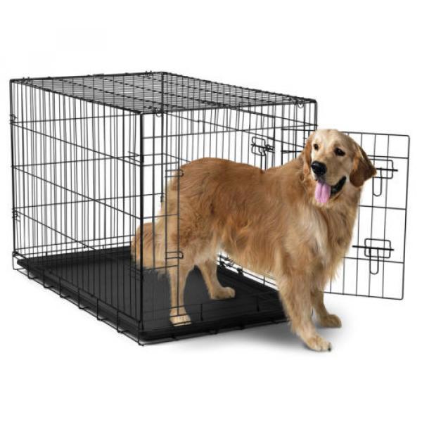 42&#034; Dog Crate 2 Door w/Divide w/Tray Fold Metal Pet Cage Kennel House for Animal #1 image
