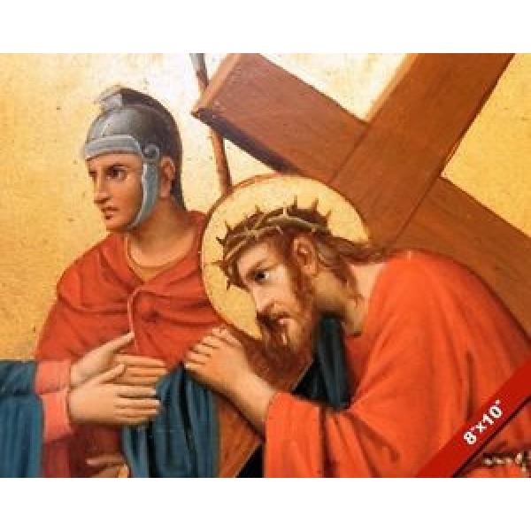 JESUS   CHRIST BEARING THE CROSS PAINTING CHRISTIAN BIBLE ART REAL CANVAS PRINT #1 image