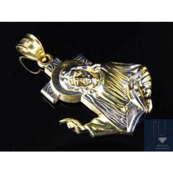 Genuine   10K Yellow Gold Mini 3D Detailed Jesus Bearing Cross Pendant Charm 1.25&#034; #1 image