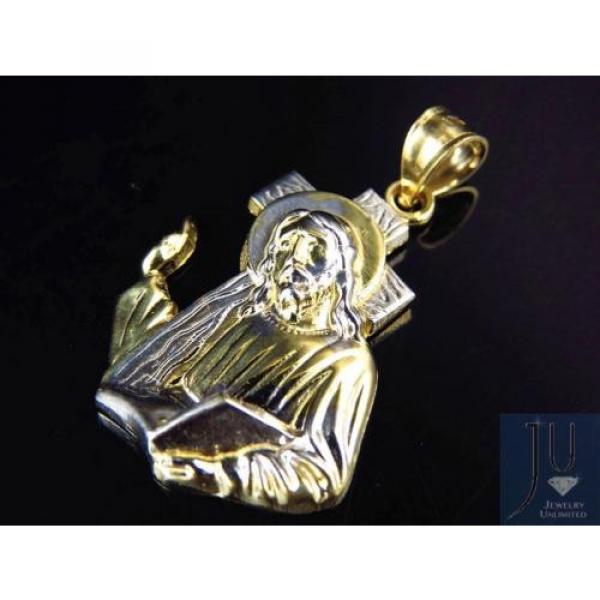 Genuine   10K Yellow Gold Mini 3D Detailed Jesus Bearing Cross Pendant Charm 1.25&#034; #4 image