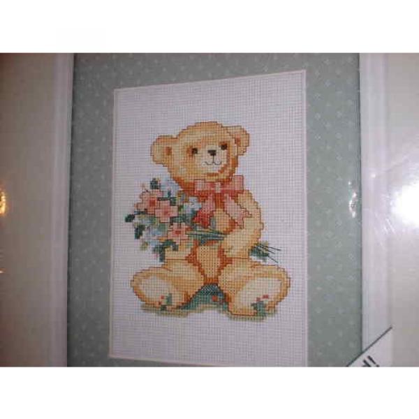 WEEKENDERS   Bearing Bouquets Bear CROSS STITCH PICTURE &amp; MAT #03501 *NEW SEALED* #2 image