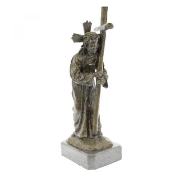 Jesus   Christ Passion Carrying Bearing Cross Signed Real Bronze Sculpture Statue #2 image