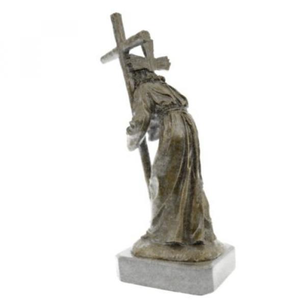 Jesus   Christ Passion Carrying Bearing Cross Signed Real Bronze Sculpture Statue #4 image