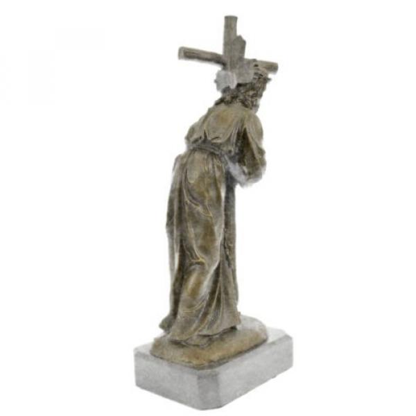 Jesus   Christ Passion Carrying Bearing Cross Signed Real Bronze Sculpture Statue #5 image