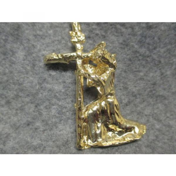 Religious   Christian Pendant Jesus Bearing A Cross Gold Finish Large 3 1/2&#034; Tall #2 image