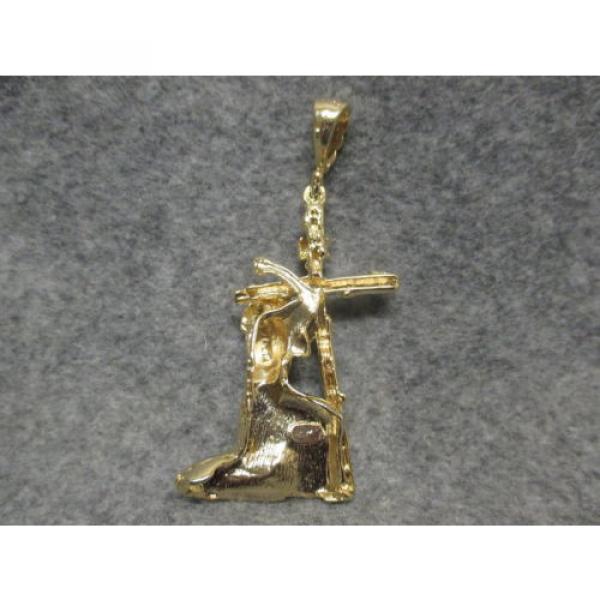 Religious   Christian Pendant Jesus Bearing A Cross Gold Finish Large 3 1/2&#034; Tall #3 image
