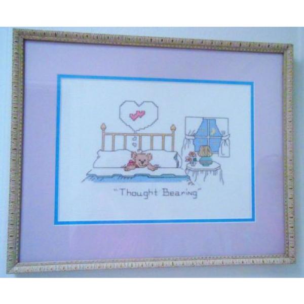Completed   Cross Stitch Teddy Bear THOUGHT BEARING Framed Baby Nursery Children #1 image