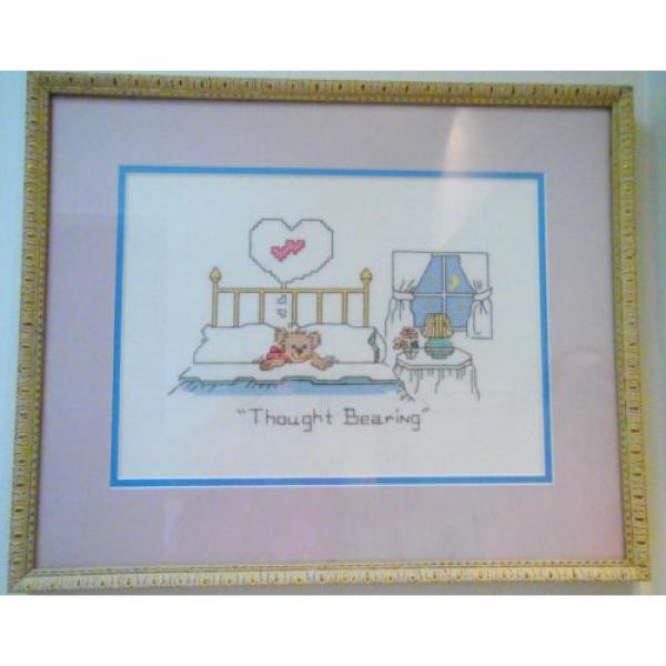 Completed   Cross Stitch Teddy Bear THOUGHT BEARING Framed Baby Nursery Children #2 image