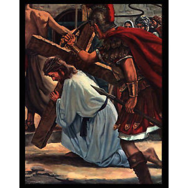 VINTAGE   1964 &#034;ON TO CALVARY&#034; JESUS CROSS BEARING ART PRINT BY JOSEPH MANISCALCO #1 image